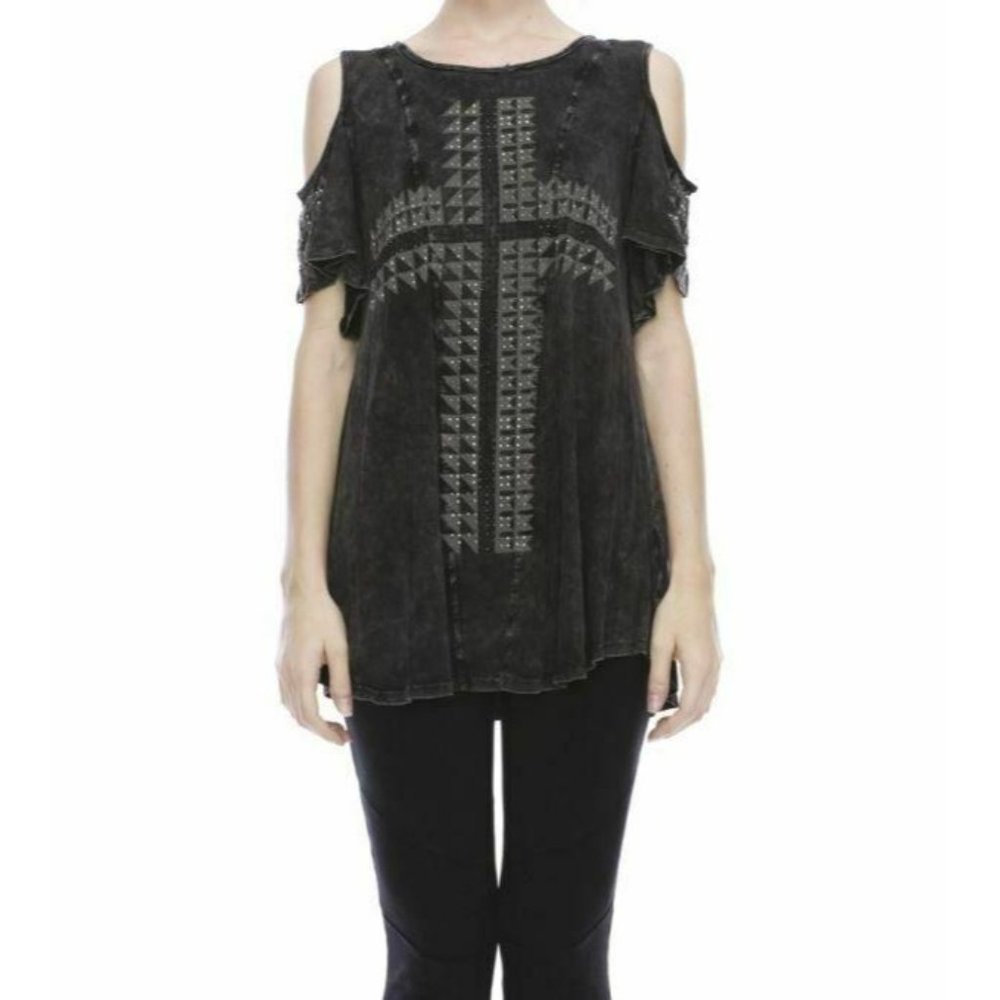 Vocal Top ~ Embellished Cross Print  Top
